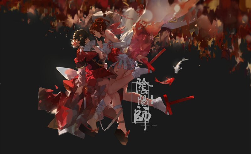 Two Anime Girls in Red — Dramatic, Autumn