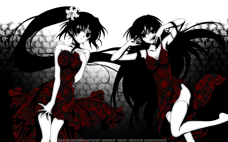 Two anime girls in red dresses