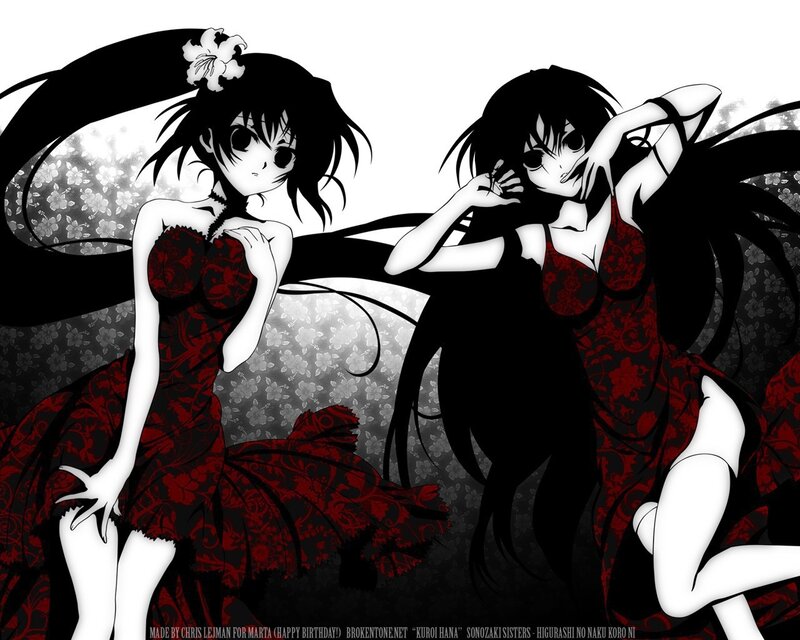Two anime girls in red dresses
