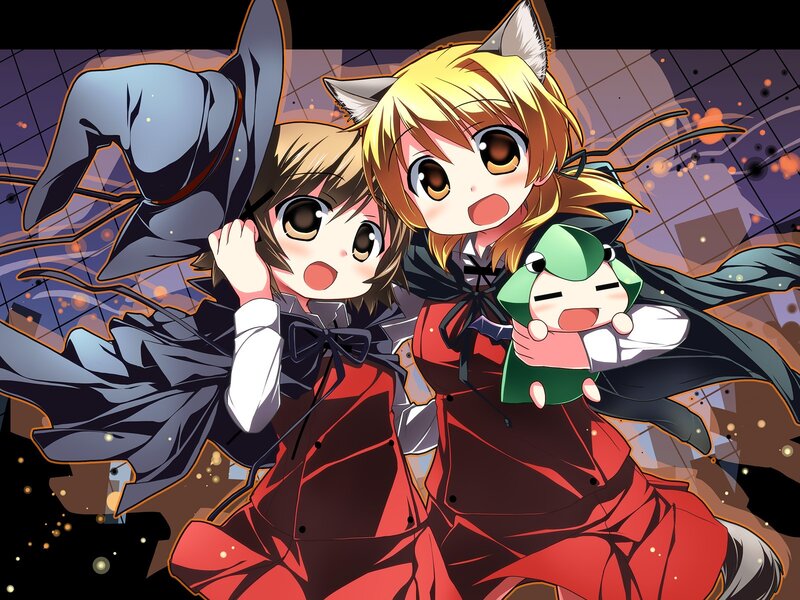 two anime girls in red dresses