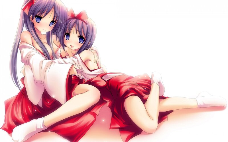 Two anime girls in red dresses