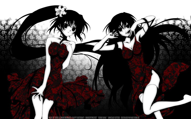 Two Anime Girls in Red Dresses — Black