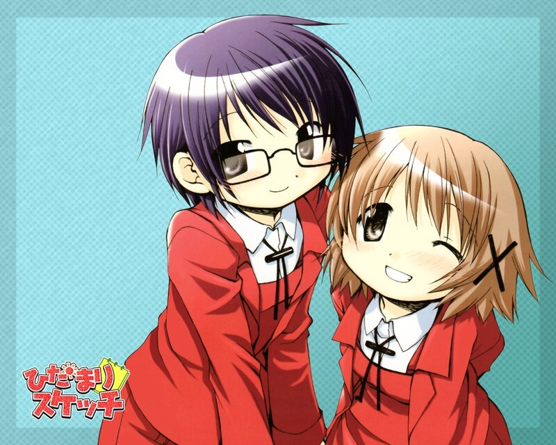 Two anime girls in red uniforms