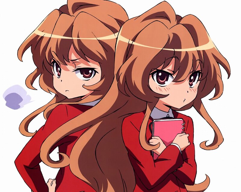 two anime girls in red uniforms