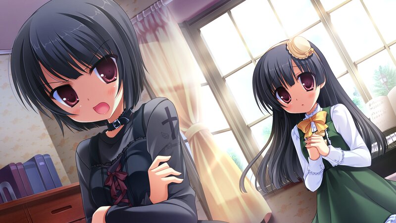 Two Anime Girls in Room — Black