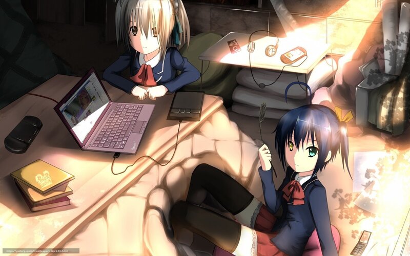 Two Anime Girls in Room — Blue, Calm