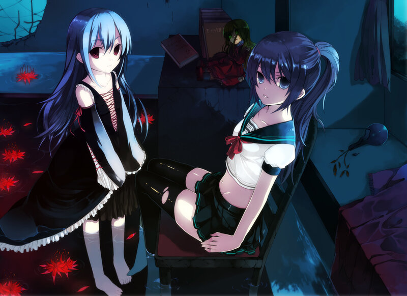 Two Anime Girls in Room — Blue, Dark