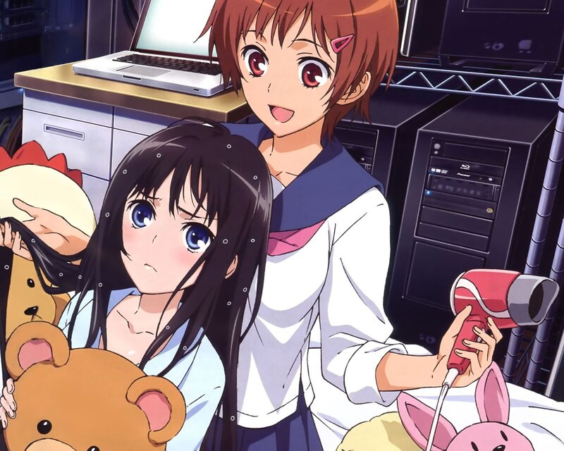 Two Anime Girls in Room — Blue, Playful