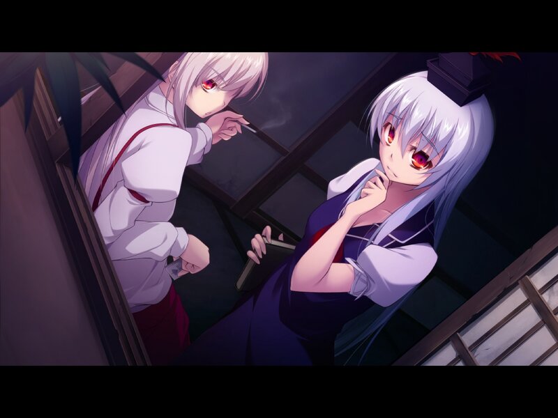 Two Anime Girls in Room — Purple, Dramatic, Night
