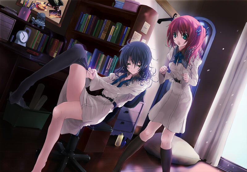 Two Anime Girls in Room — Purple, Dramatic