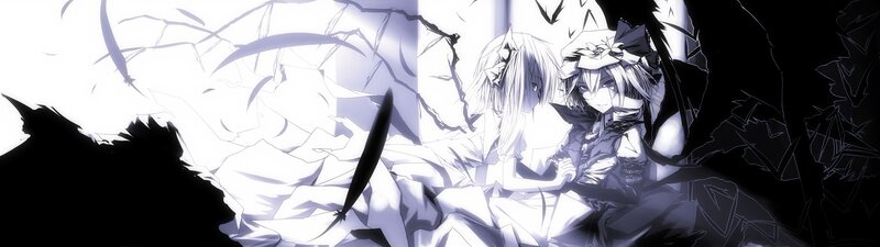 Two Anime Girls in Ruins — Black, Dramatic, Cracked Wall