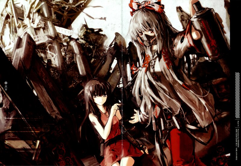 Two Anime Girls in Ruins — Black, Dramatic, Tense