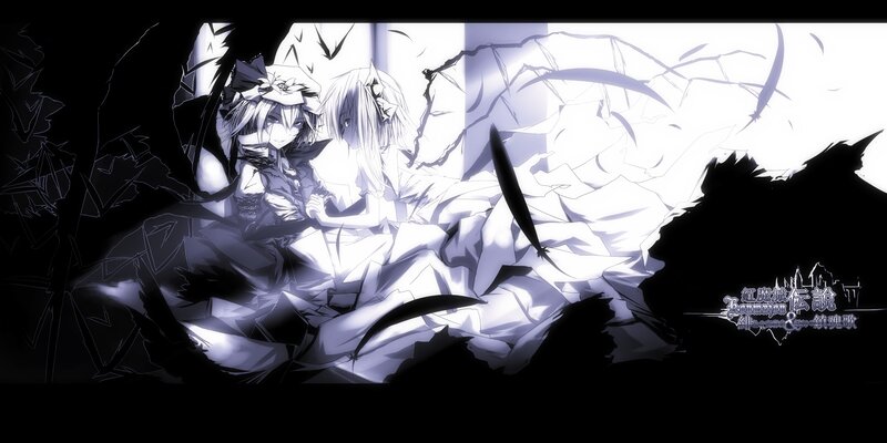Two Anime Girls in Ruins — Black, Dramatic