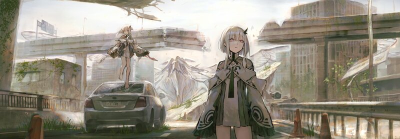 Two Anime Girls in Ruins — Gray