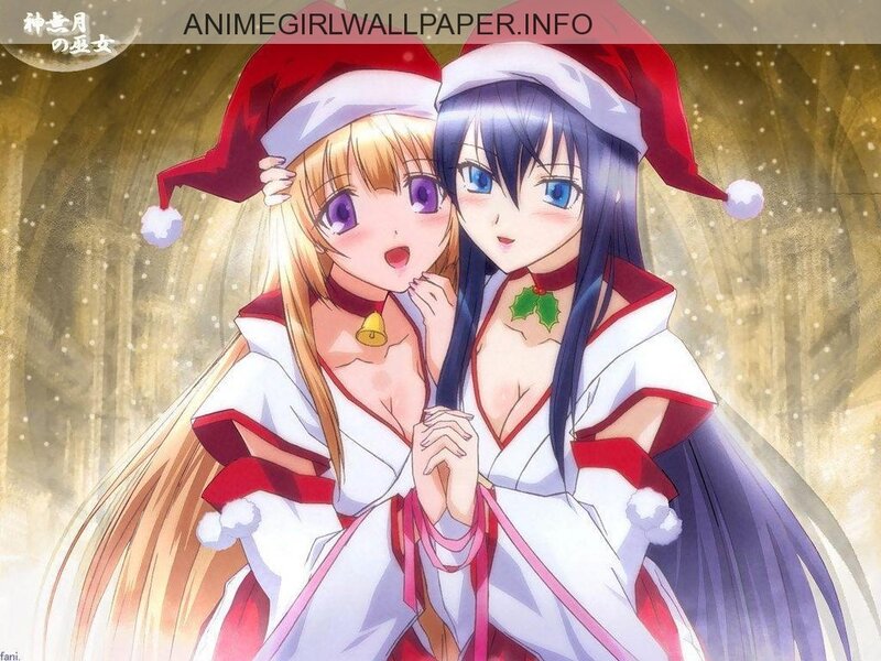 Two Anime Girls in Santa Hats