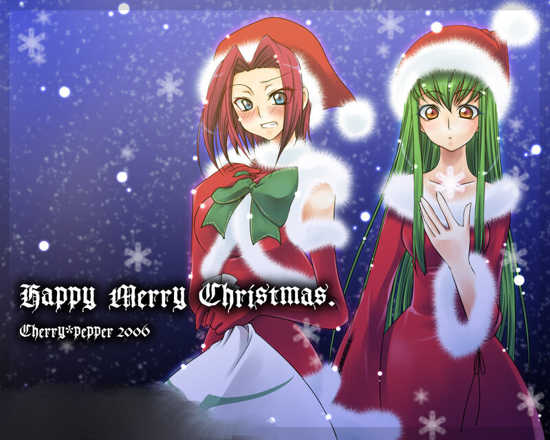 Two Anime Girls in Santa Outfits — Red