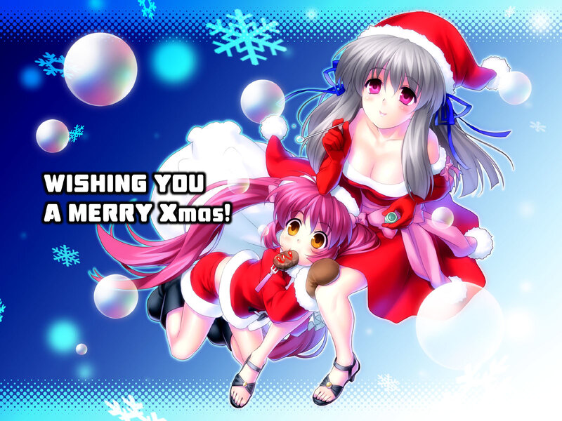 Two Anime Girls in Santa Outfits