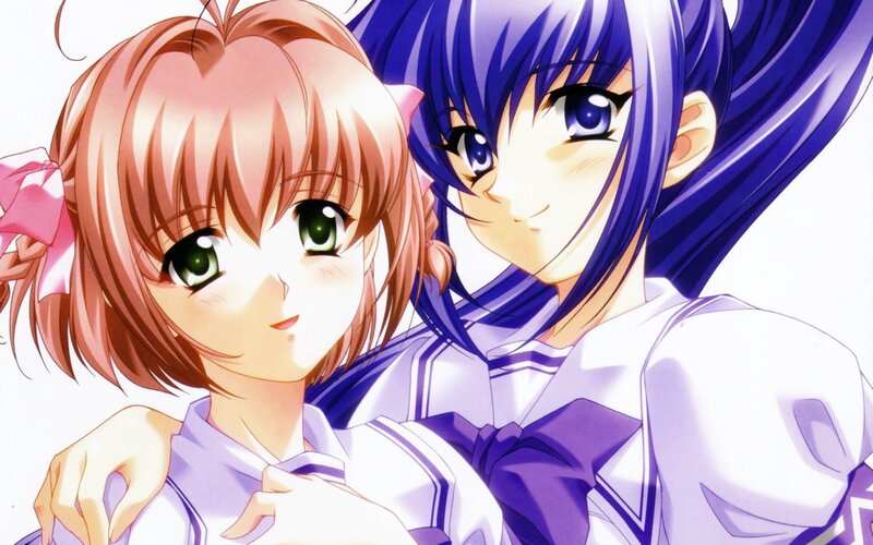 two anime girls in school uniforms
