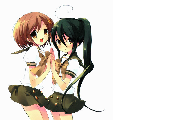 two anime girls in school uniforms