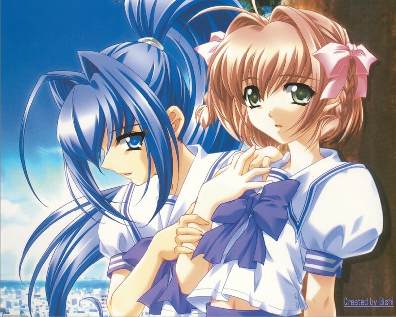 Two anime girls in school uniforms