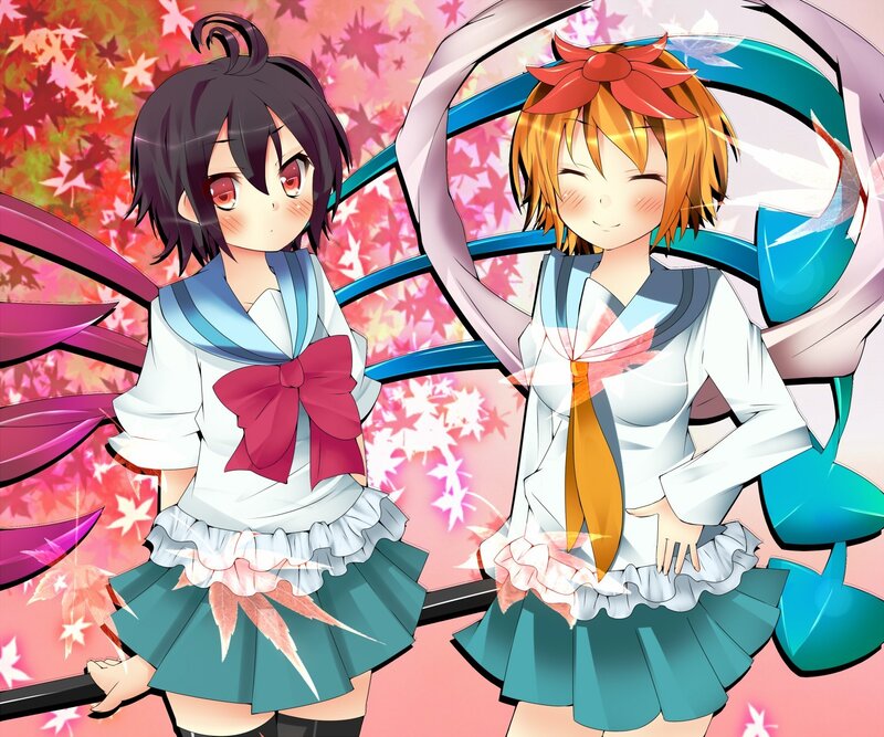 Two anime girls in school uniforms