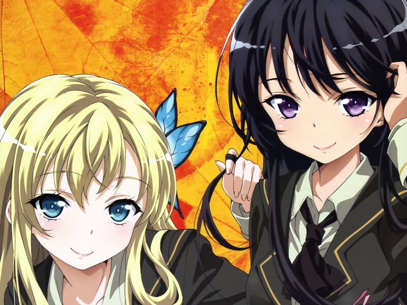 two anime girls in school uniforms