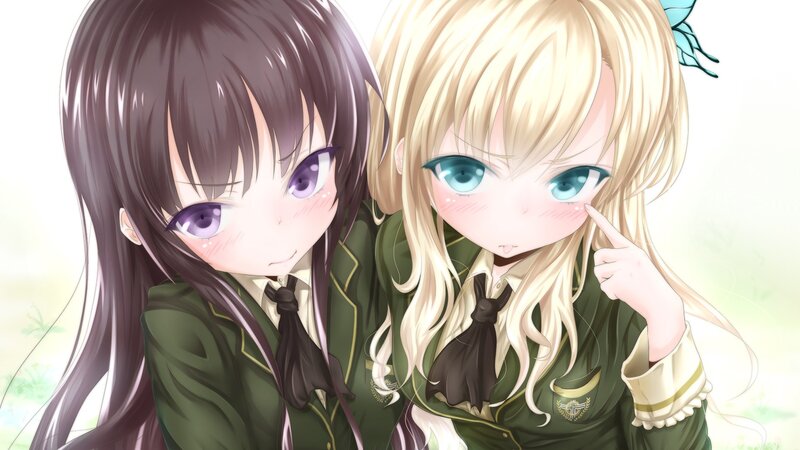 two anime girls in school uniforms