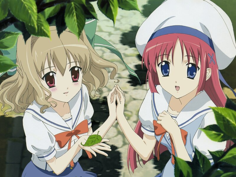 Two anime girls in school uniforms