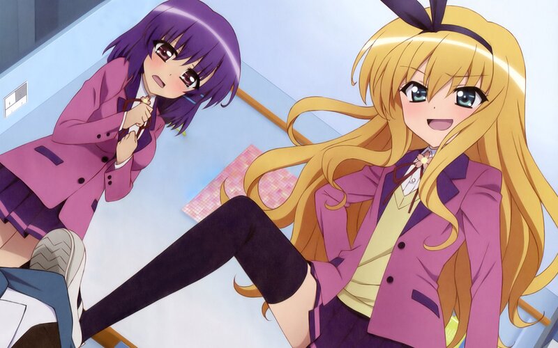 Two anime girls in school uniforms