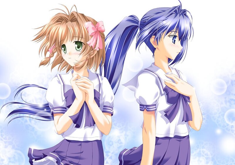two anime girls in school uniforms