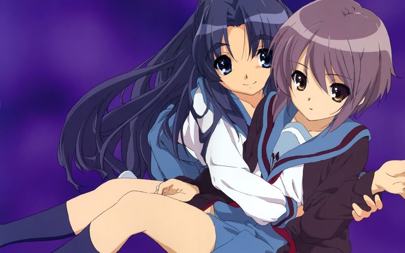 Two anime girls in school uniforms