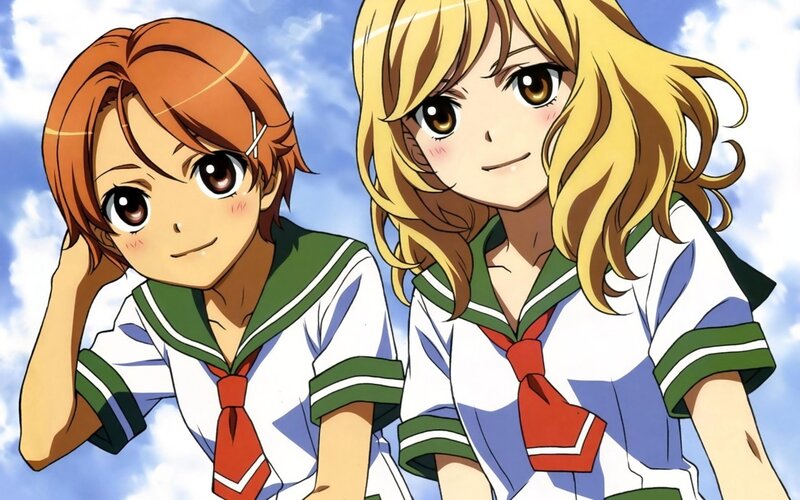 two anime girls in school uniforms