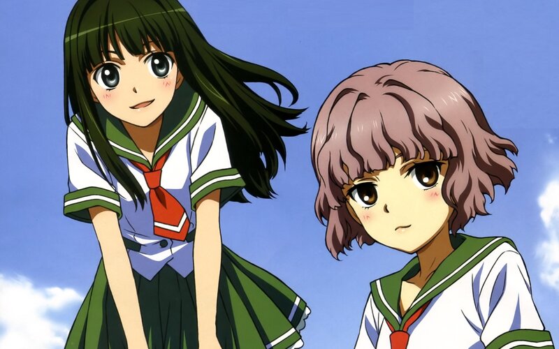 Two anime girls in school uniforms