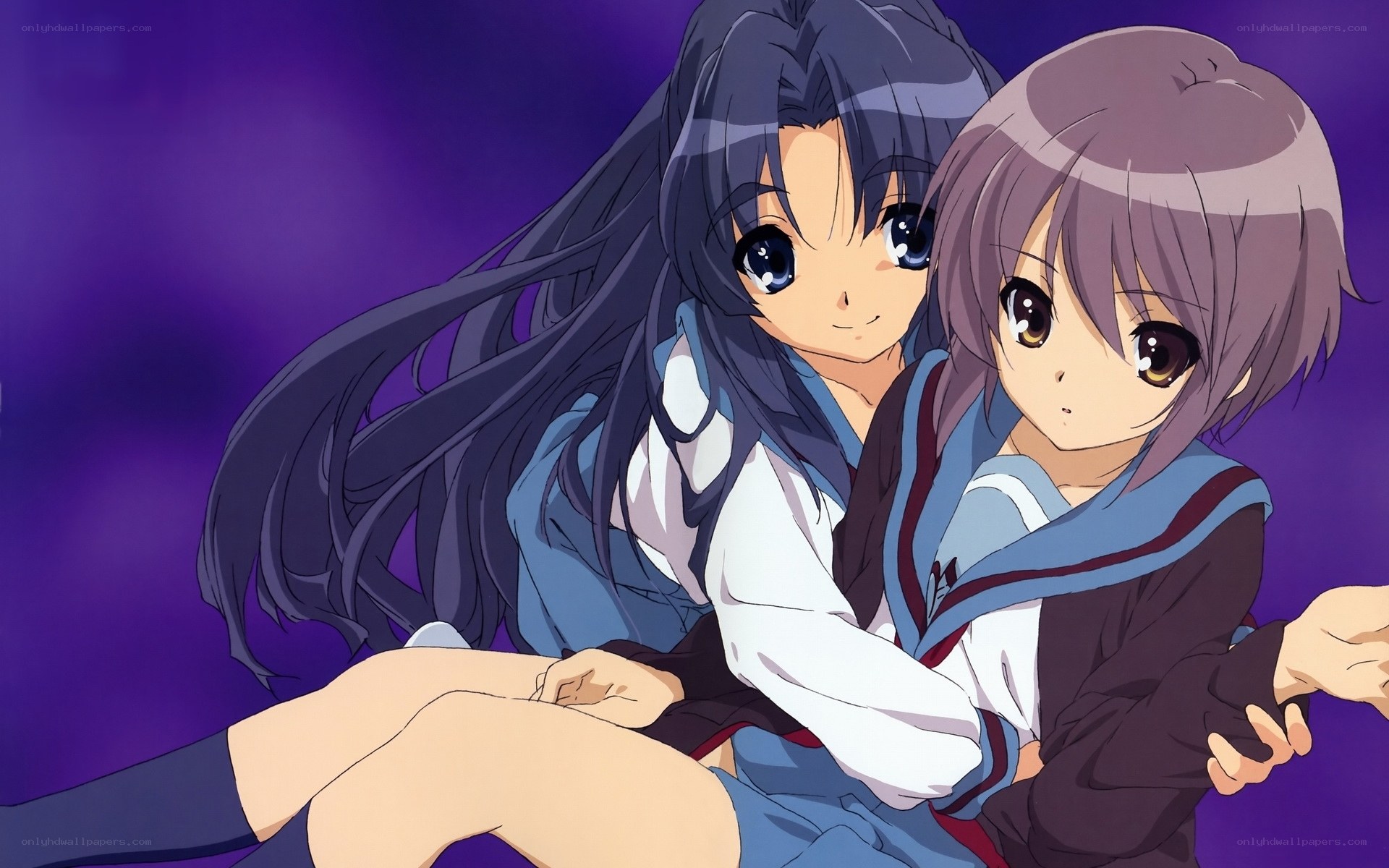 two anime girls in school uniforms