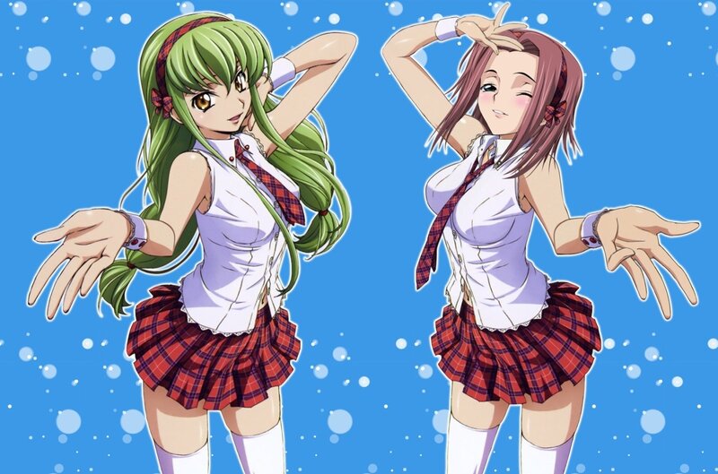 two anime girls in school uniforms