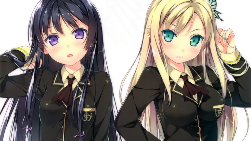 two anime girls in school uniforms
