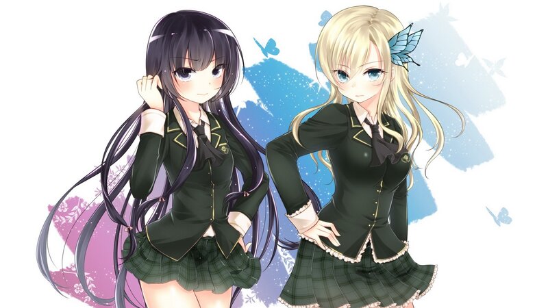 two anime girls in school uniforms