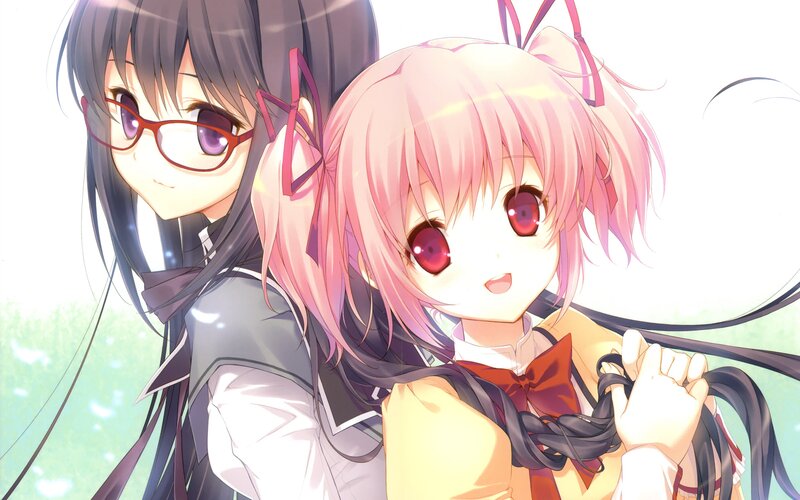 two anime girls in school uniforms