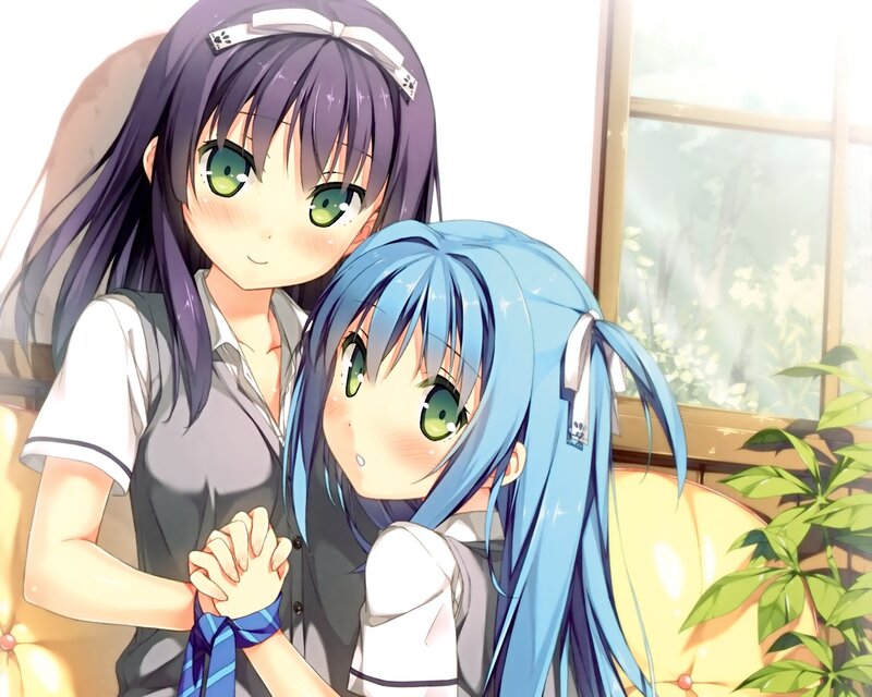 Two anime girls in school uniforms