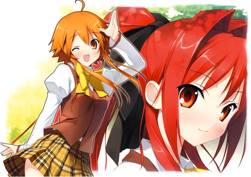 Two anime girls in school uniforms