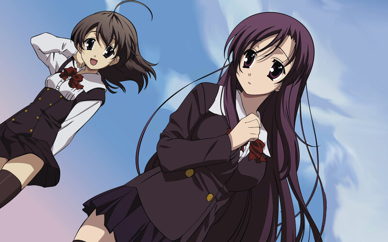 two anime girls in school uniforms