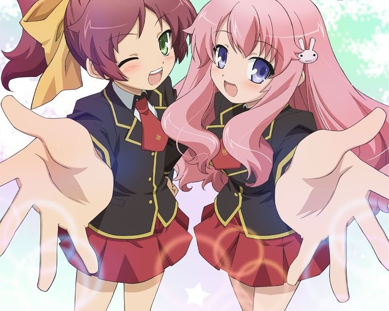 two anime girls in school uniforms