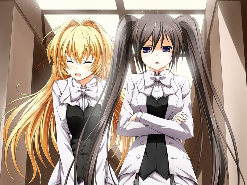 two anime girls in school uniforms