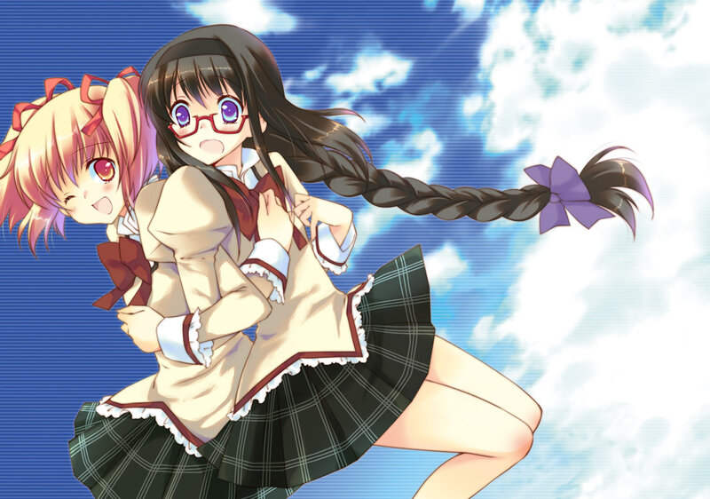 Two anime girls in school uniforms