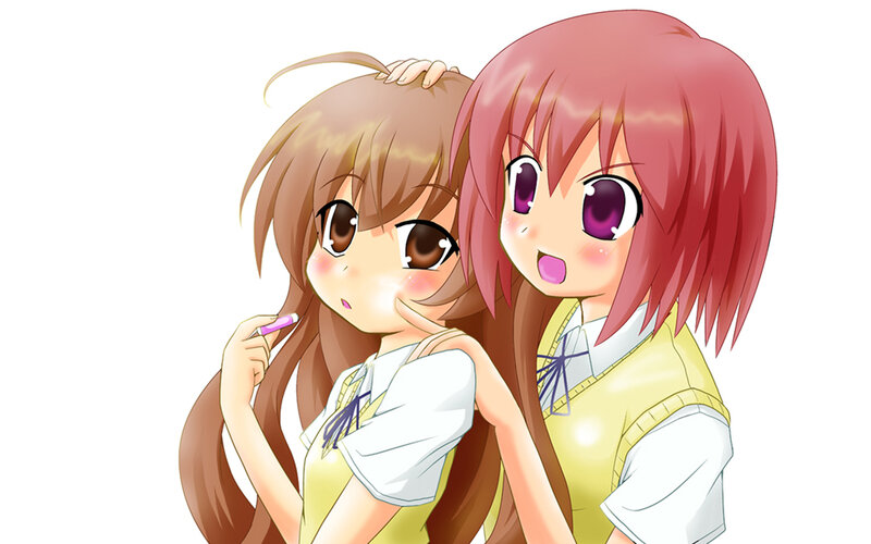 two anime girls in school uniforms