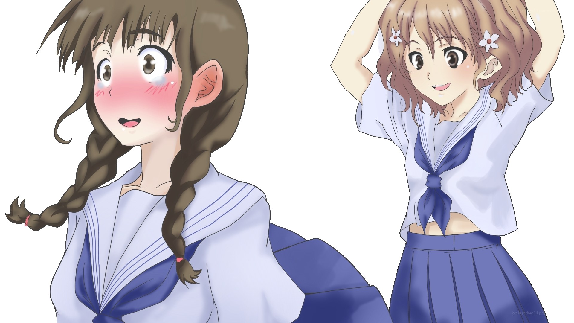 Two anime girls in school uniforms