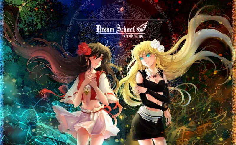 Two Anime Girls in School Uniforms — Black, Dramatic, Night
