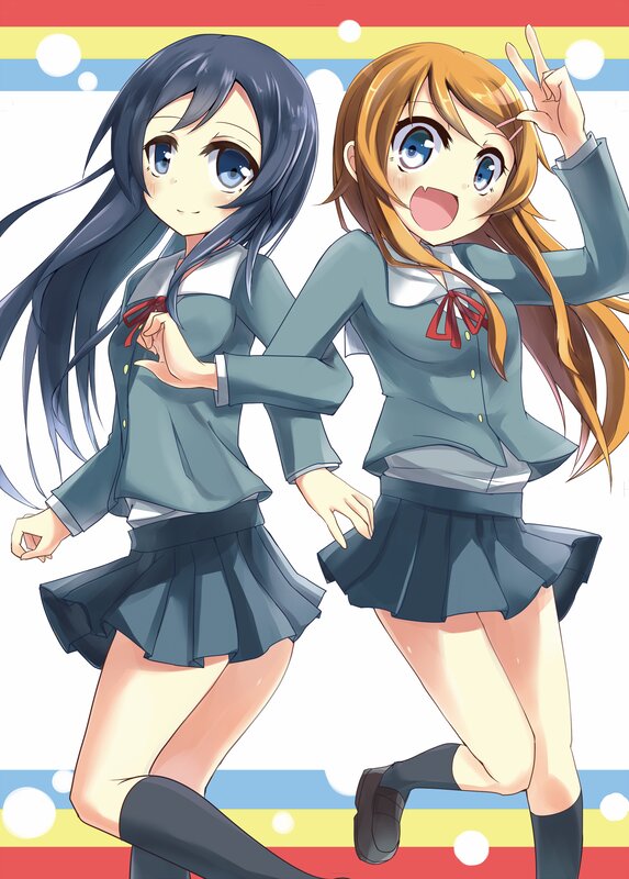 Two Anime Girls in School Uniforms — Blue, Cheerful, School Uniform