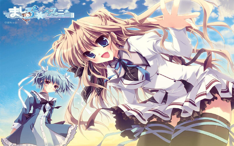 Two Anime Girls in School Uniforms — Blue, Cheerful