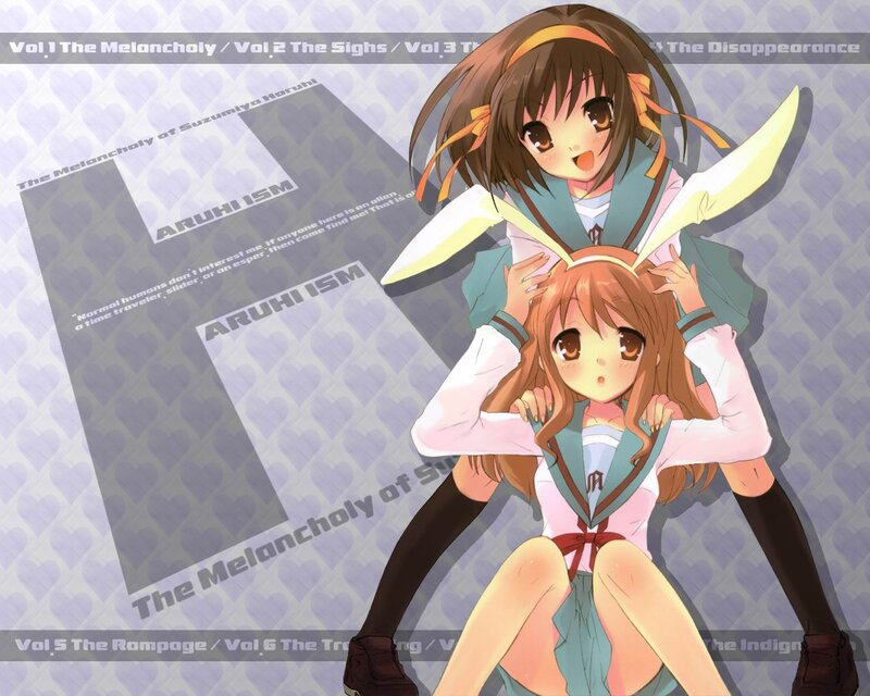 Two Anime Girls in School Uniforms — Blue, Playful, School Uniform, Headband